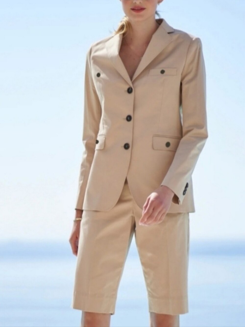 2 PIECE TAILORED BODY BY VICTORIA BLAZER & BERMUDA SHORTS SET XS & XXS Beige
